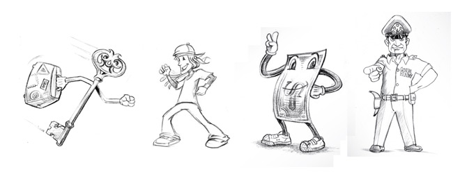Body language, facial expression, poses and more are explored during the sketch phase when designing a mascot.